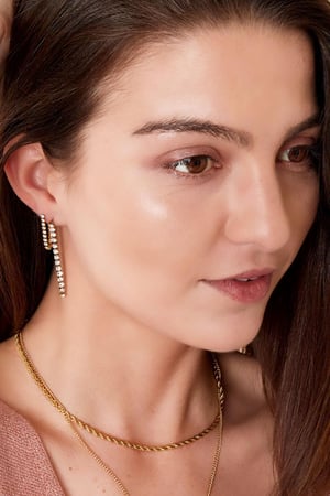 Stud earrings with hanging chain Silver Color Stainless Steel h5 Picture2